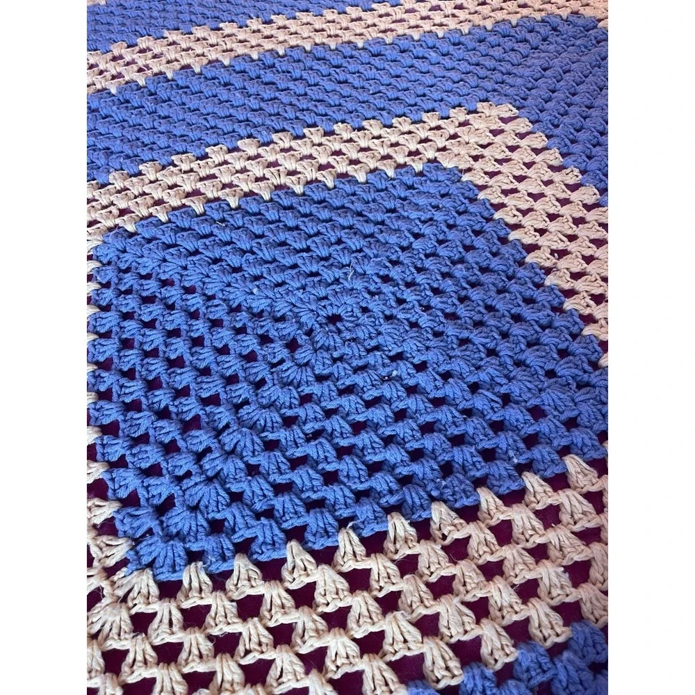 handmade Crocheted afghan Granny Square‎ 3D Light Pink Blue Approx59x71